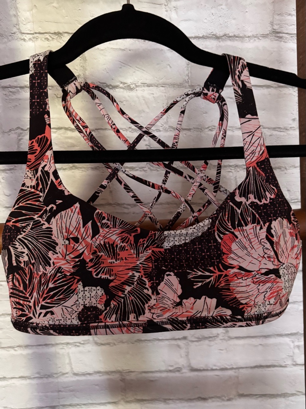 lululemon athletica Pink Floral Strappy Sports Bra on Black